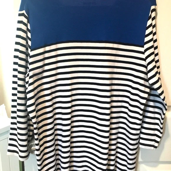 🎃🍁🎃SALE Nautical Navy Striped Top Silver Glimmer Sailboat Design  XL - Picture 3 of 5